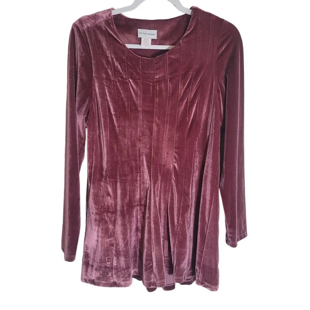 Soft Surroundings Velvet Tunic Top Women's Size Medium Pink Long Sleeve Boho